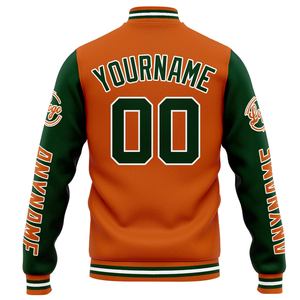 Custom Varsity Jacket Letterman jacket for Men, Women and Youth Orange Dark Green enthsush