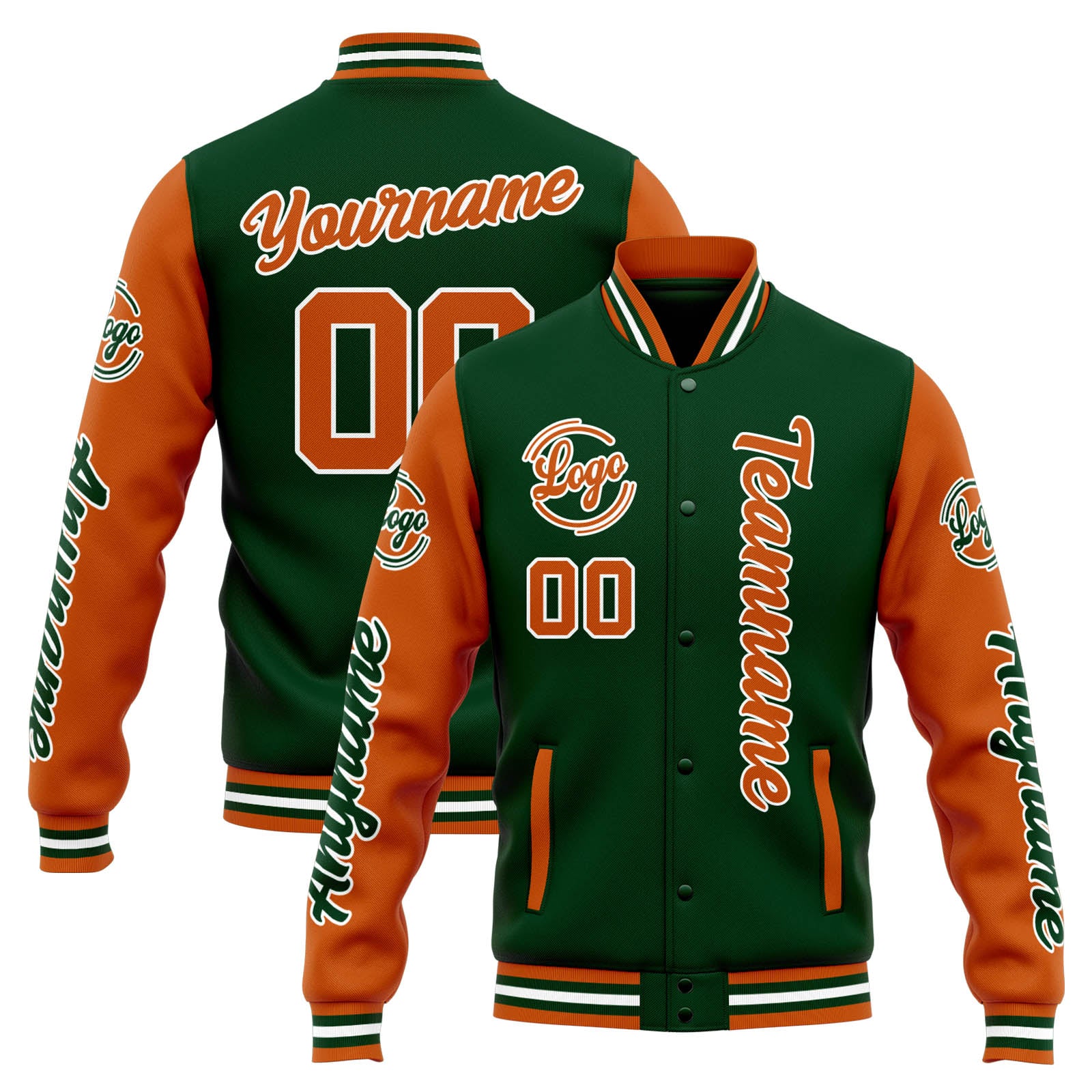 Custom Varsity Jacket Letterman jacket for Men, Women and Youth Drak Green Orange enthsush