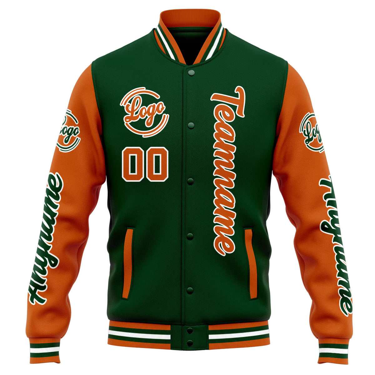 Custom Varsity Jacket Letterman jacket for Men, Women and Youth Drak Green Orange enthsush