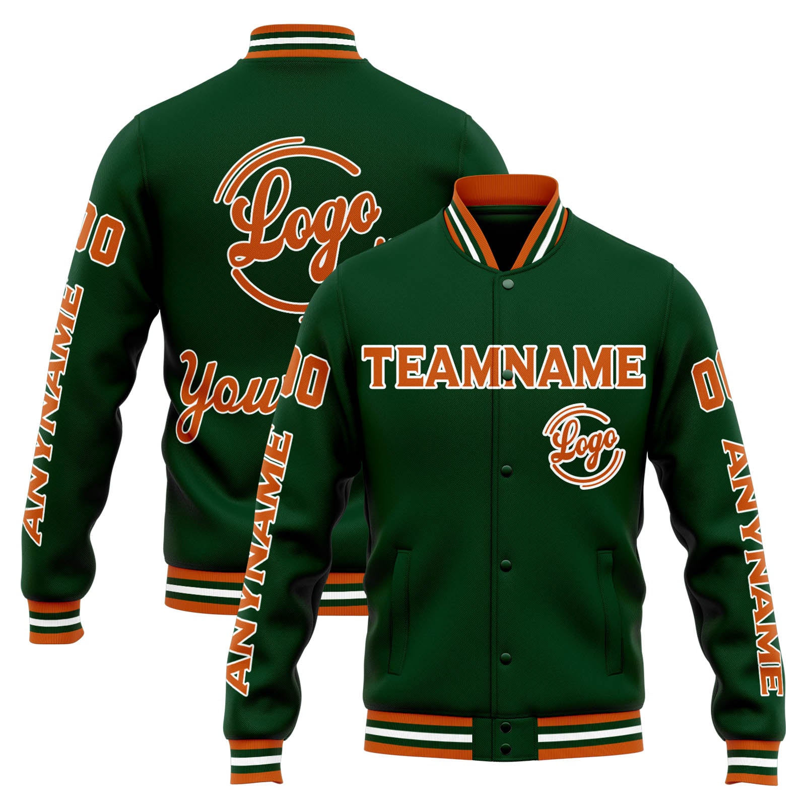 Custom Varsity Jacket Letterman jacket for Men, Women and Youth Drak Green Orange enthsush