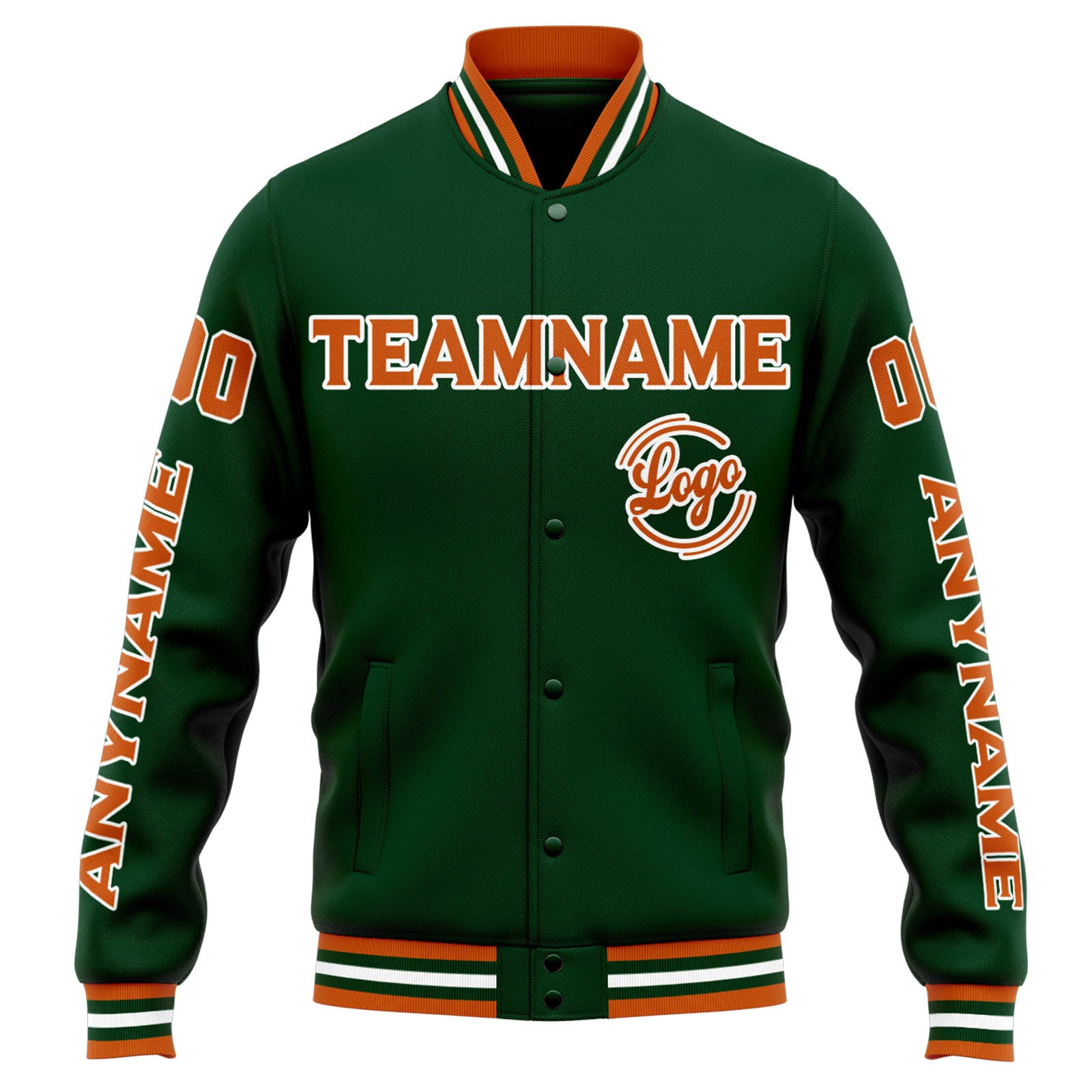 Custom Varsity Jacket Letterman jacket for Men, Women and Youth Drak Green Orange enthsush