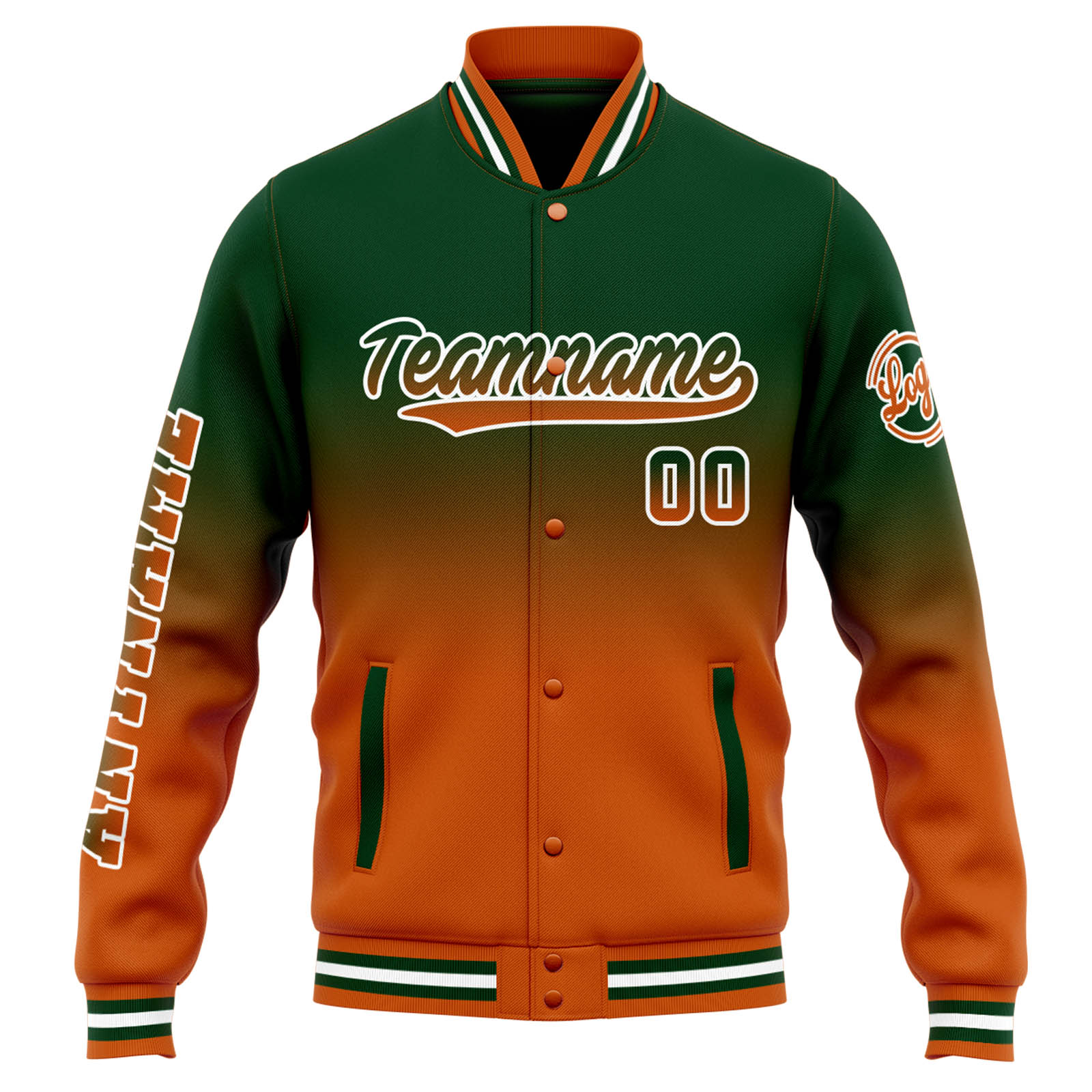 Custom Varsity Jacket Letterman jacket for Men, Women and Youth Drak Green Orange Gradient enthsush