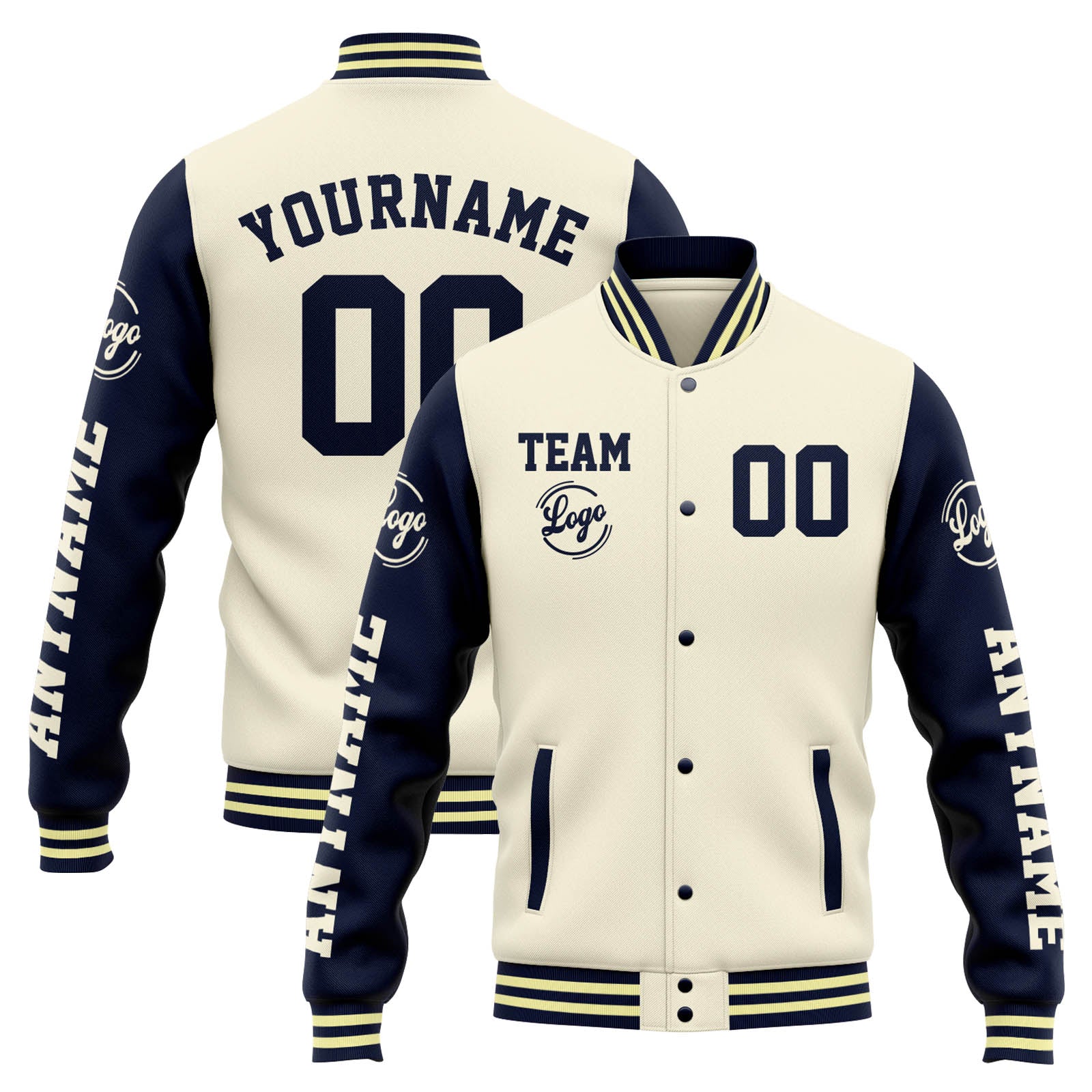 Custom Varsity Jacket Letterman jacket for Men, Women and Youth Cream Navy enthsush