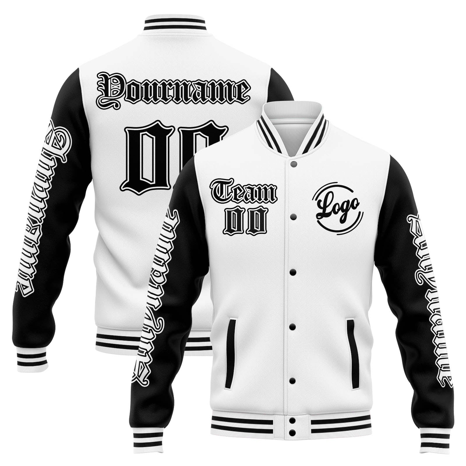 Custom Varsity Jacket Letterman jacket for Men, Women and Youth White Black enthsush