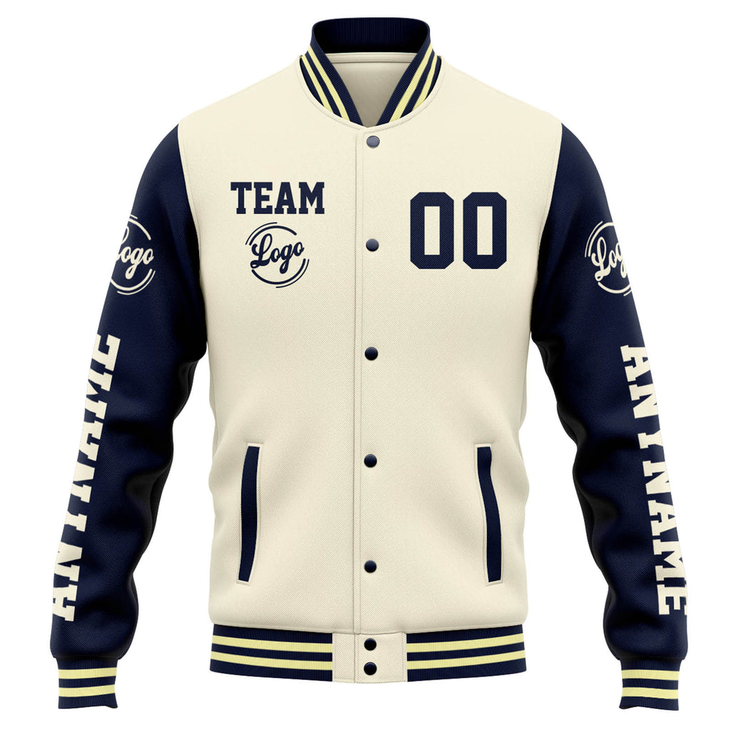 Custom Varsity Jacket Letterman jacket for Men, Women and Youth Cream Navy enthsush