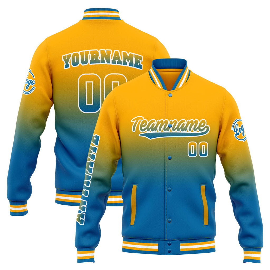 Custom Varsity Jacket Letterman jacket for Men, Women and Youth Orange Blue Gradient enthsush