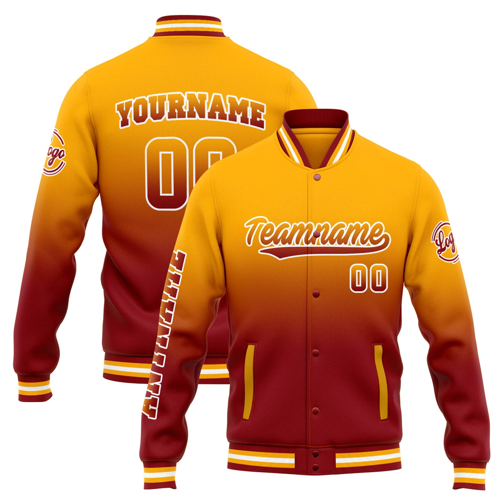 Custom Varsity Jacket Letterman jacket for Men, Women and Youth Orange Red Gradient enthsush