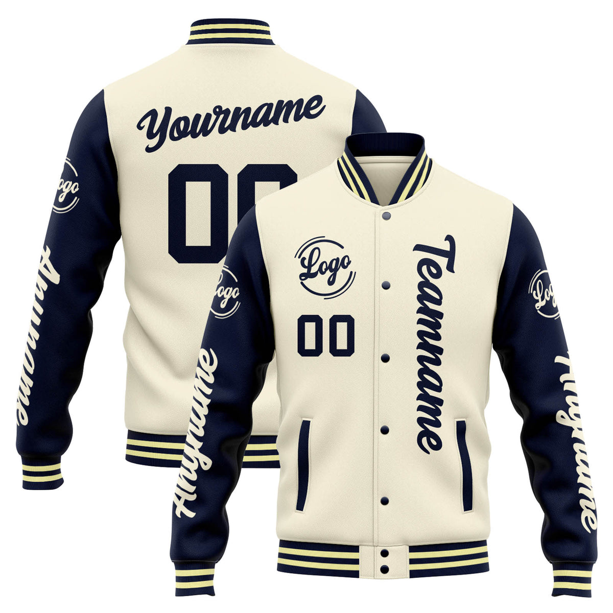 Custom Varsity Jacket Letterman jacket for Men, Women and Youth Cream Navy enthsush