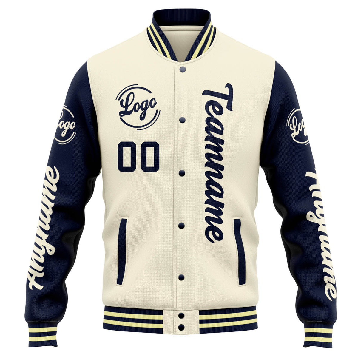 Custom Varsity Jacket Letterman jacket for Men, Women and Youth Cream Navy enthsush
