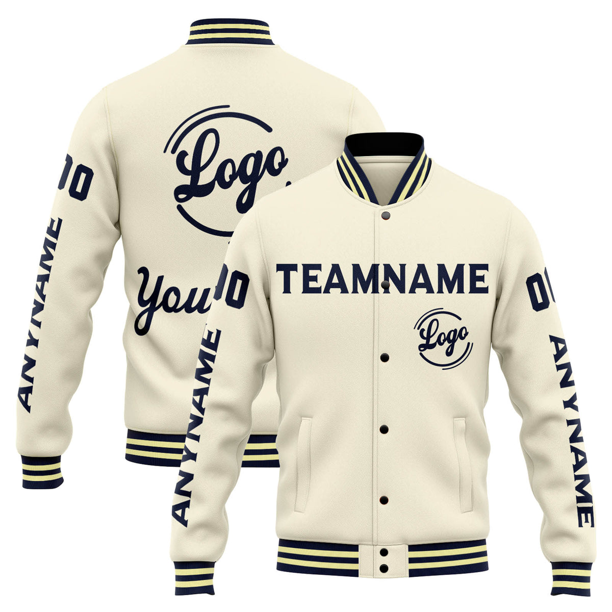 Custom Varsity Jacket Letterman jacket for Men, Women and Youth Cream Navy enthsush