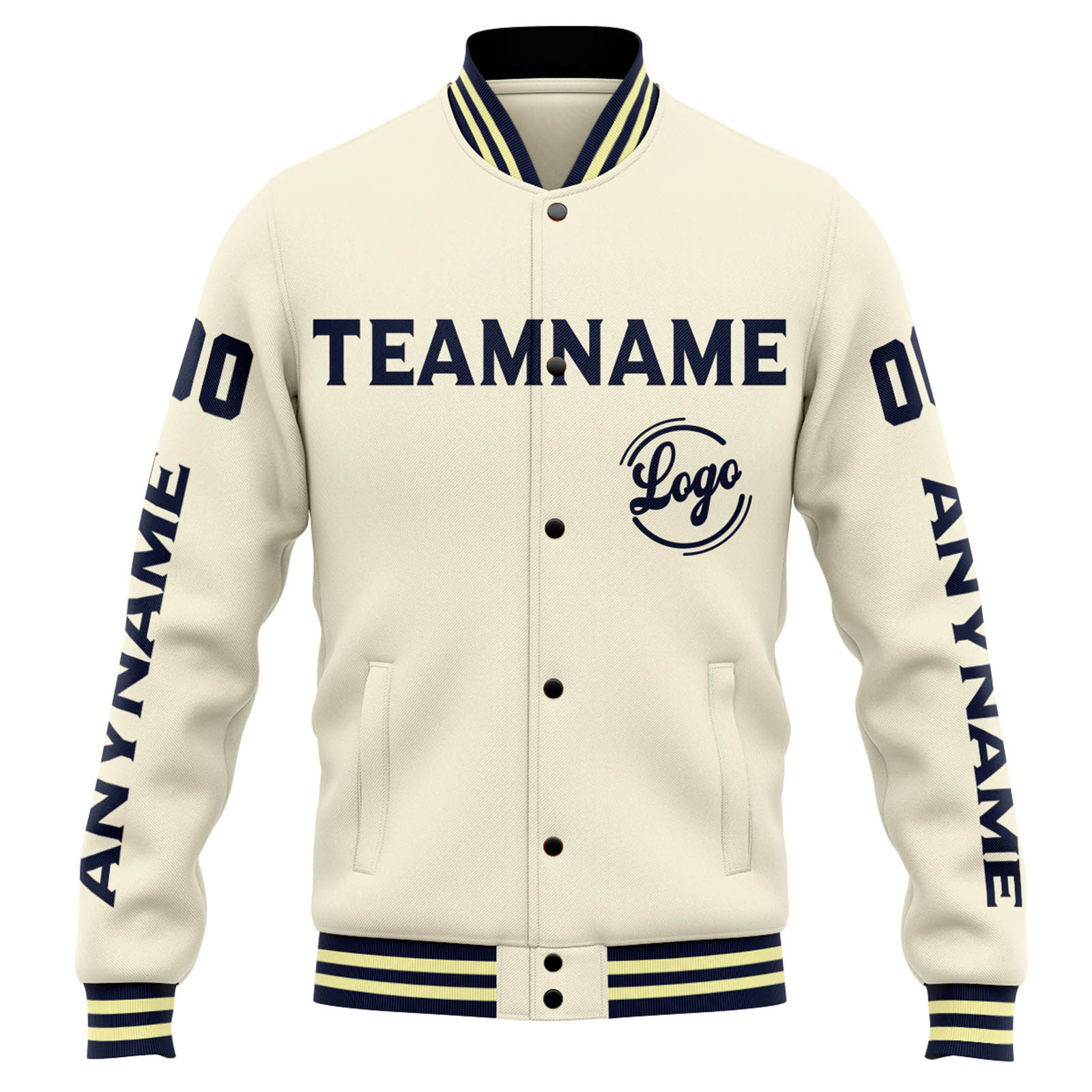 Custom Varsity Jacket Letterman jacket for Men, Women and Youth Cream Navy enthsush