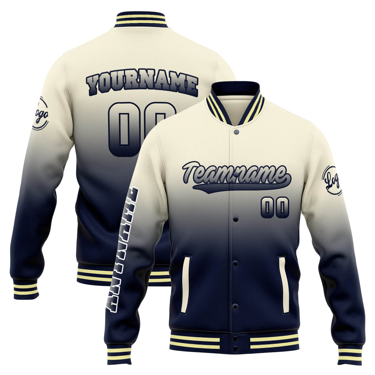 Custom Varsity Jacket Letterman jacket for Men, Women and Youth Crean Navy Gradient enthsush