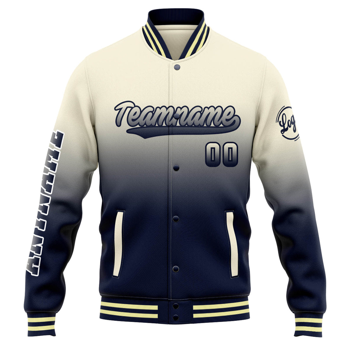 Custom Varsity Jacket Letterman jacket for Men, Women and Youth Crean Navy Gradient enthsush