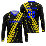 Custom Blue Yellow Basketball Soccer Football Shooting Long T-Shirt for Adults and Kids