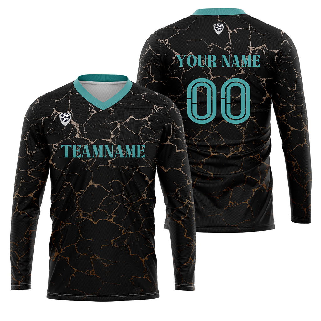 Custom Black Teal Basketball Soccer Football Shooting Long T-Shirt for Adults and Kids enthsush