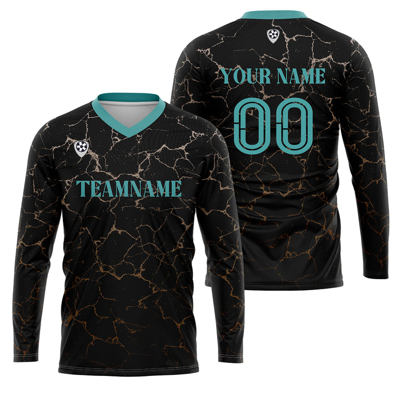 Custom Black Teal Basketball Soccer Football Shooting Long T-Shirt for Adults and Kids