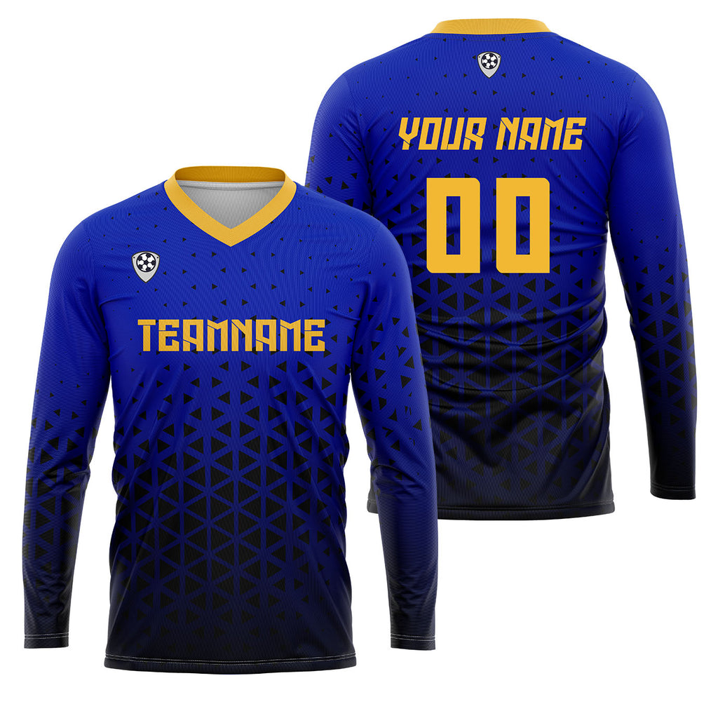 Custom Blue Yellow Basketball Soccer Football Shooting Long T-Shirt for Adults and Kids enthsush