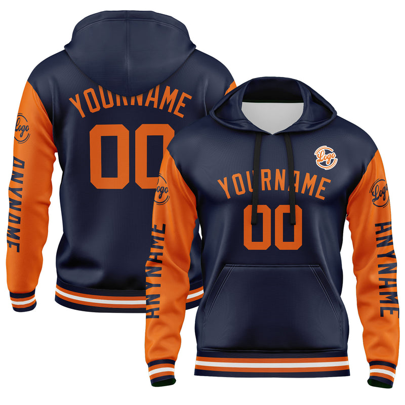 Custom Navy Orange Sweatshirt Hoodie For Men Women Girl Boy Print Your Logo Name Number