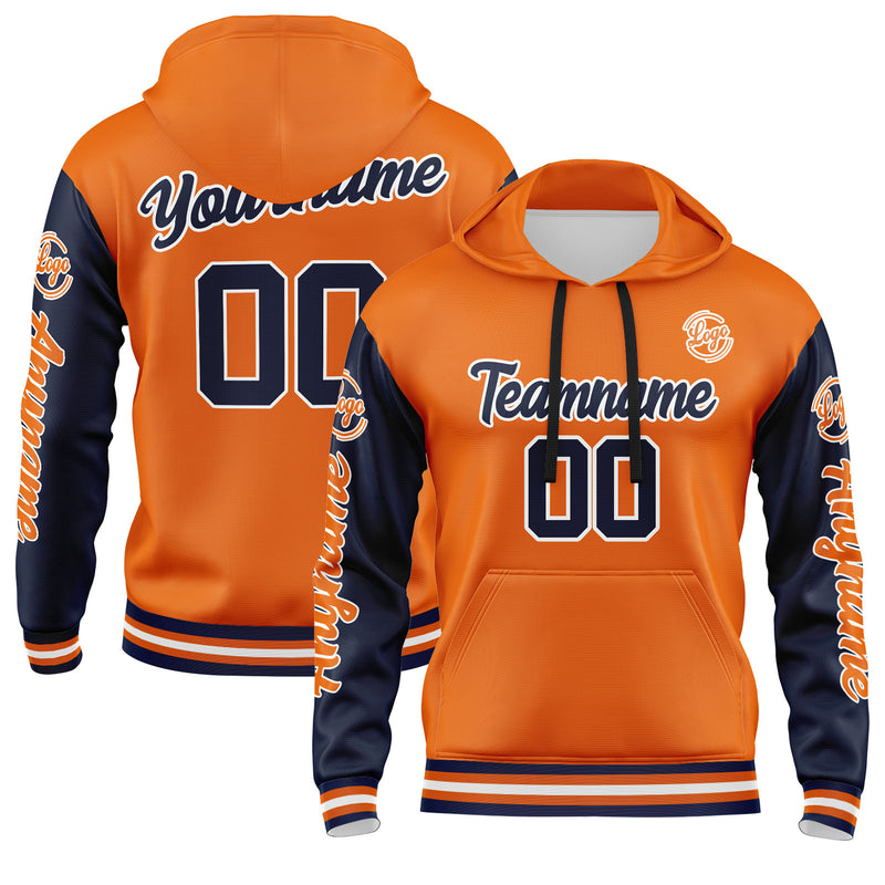 Custom Navy Orange Sweatshirt Hoodie For Men Women Girl Boy Print Your Logo Name Number