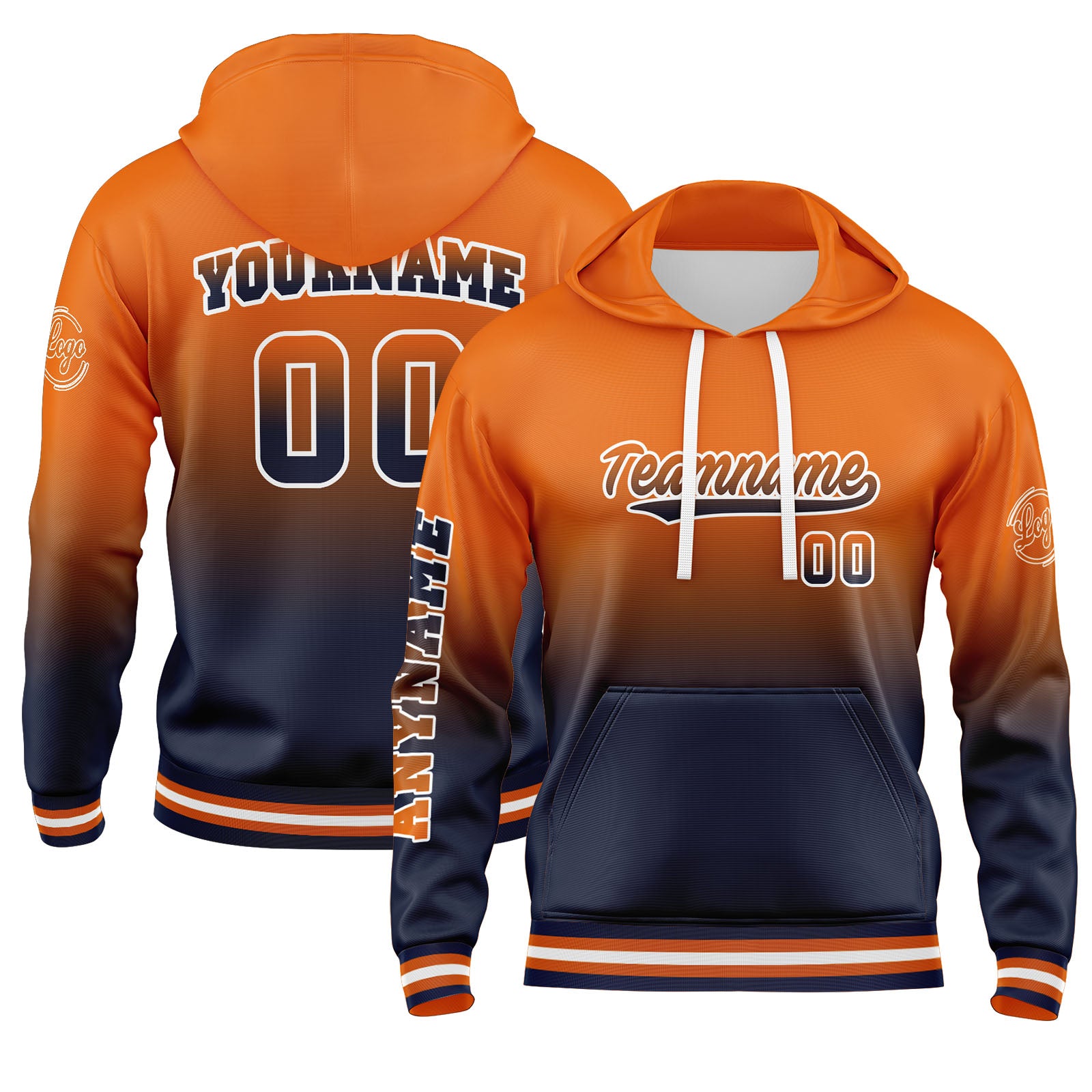 Custom Navy Orange Sweatshirt Hoodie For Men Women Girl Boy Print Your Logo Name Number enthsush