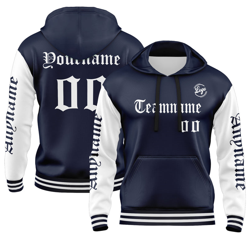 Custom Navy White Sweatshirt Hoodie For Men Women Girl Boy Print Your Logo Name Number