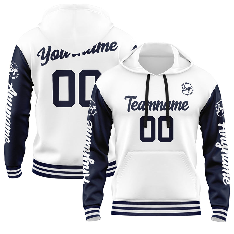 Custom Navy White Sweatshirt Hoodie For Men Women Girl Boy Print Your Logo Name Number