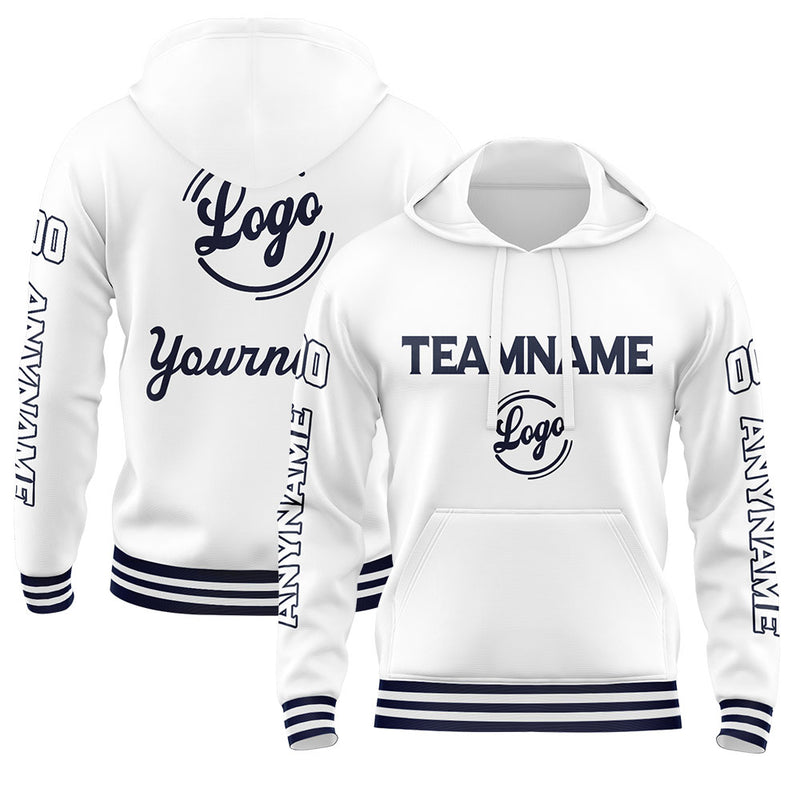 Custom Navy White Sweatshirt Hoodie For Men Women Girl Boy Print Your Logo Name Number