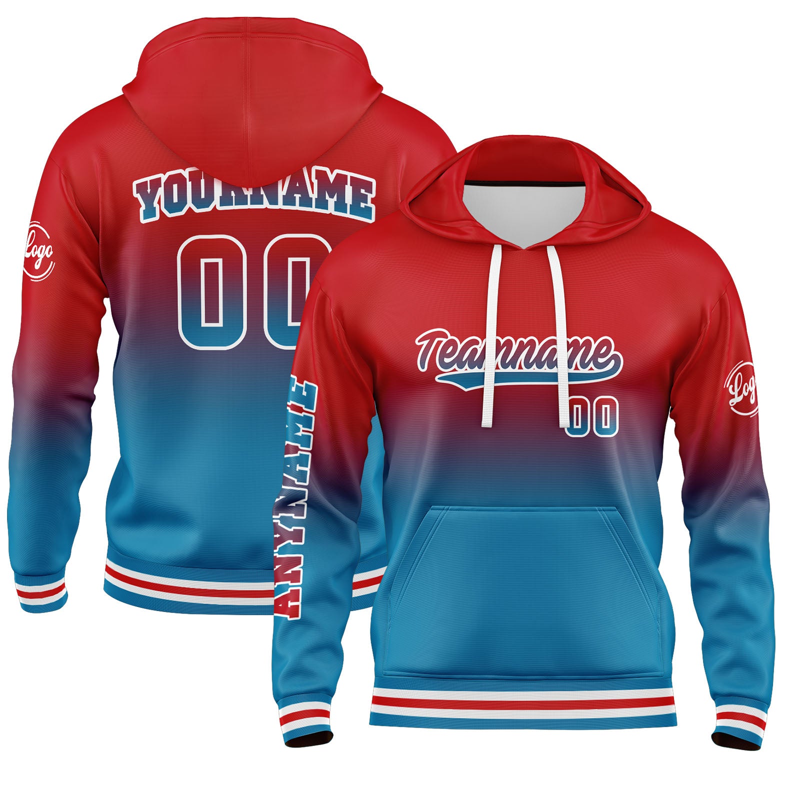 Custom Blue Red Sweatshirt Hoodie For Men Women Girl Boy Print Your Logo Name Number enthsush