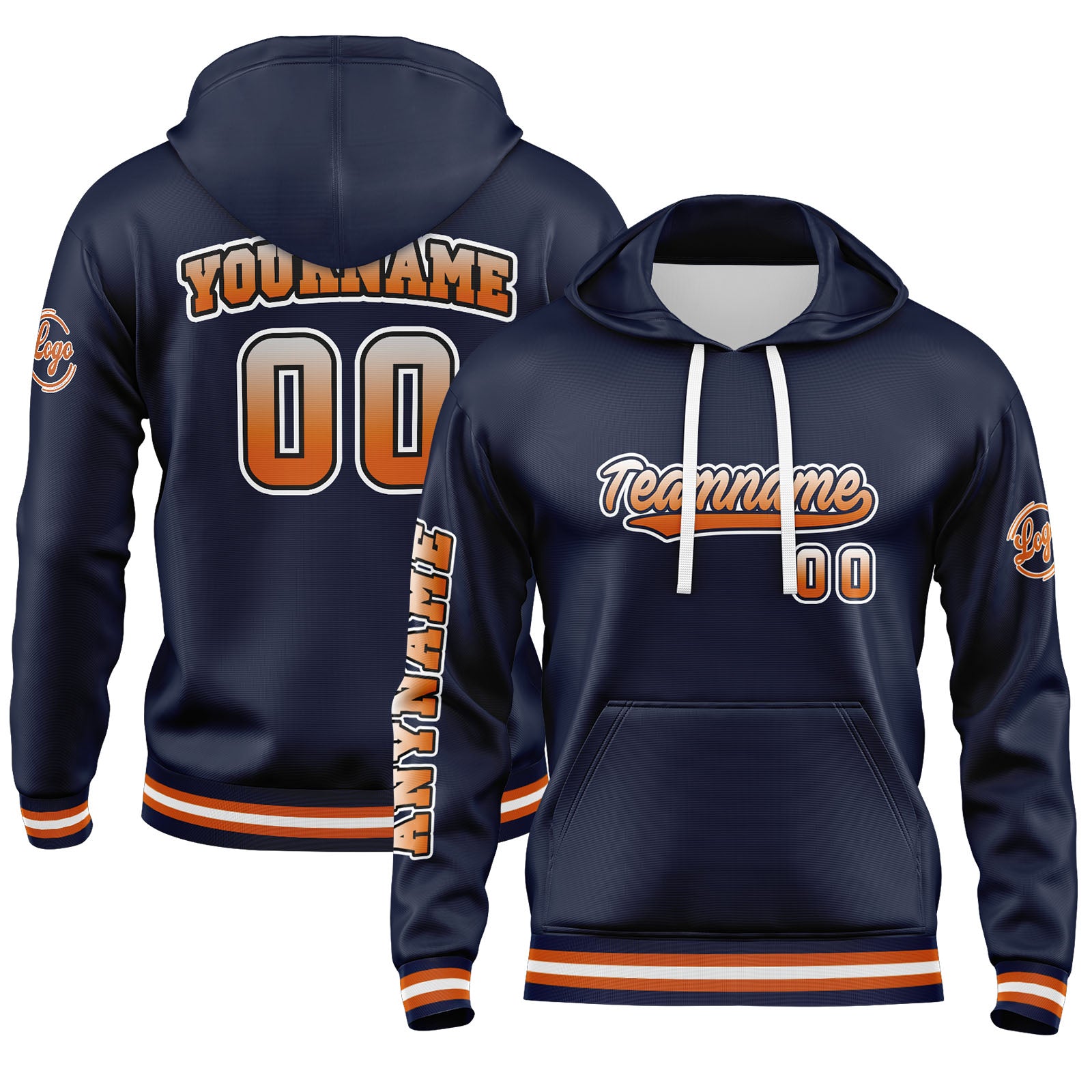 Custom Navy Orange Sweatshirt Hoodie For Men Women Girl Boy Print Your Logo Name Number enthsush