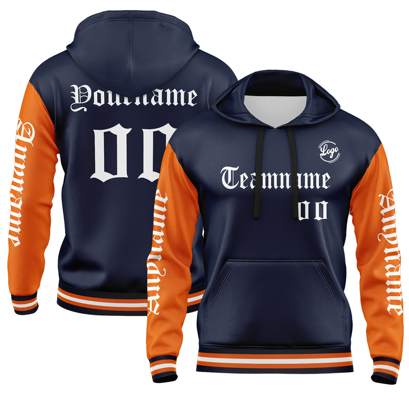 Custom Navy Orange Sweatshirt Hoodie For Men Women Girl Boy Print Your Logo Name Number