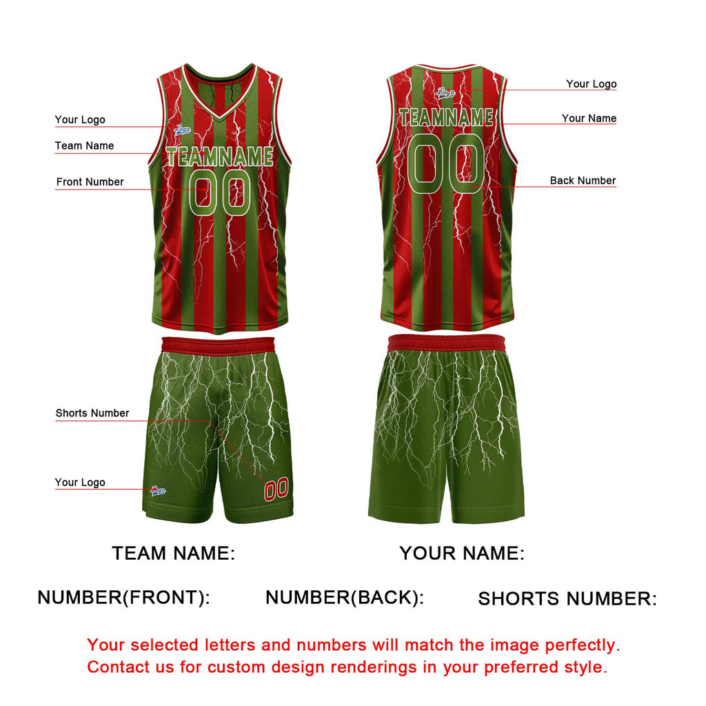 Custom Red Green Reversible Basketball Suit for Adults and Kids Personalized Jersey enthsush