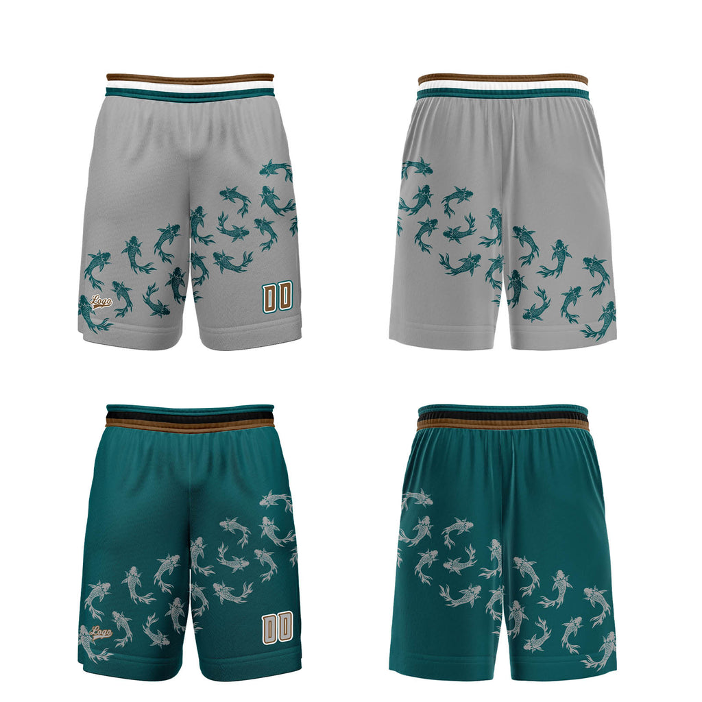 Custom Gray Green Reversible Basketball Suit for Adults and Kids Personalized Jersey enthsush