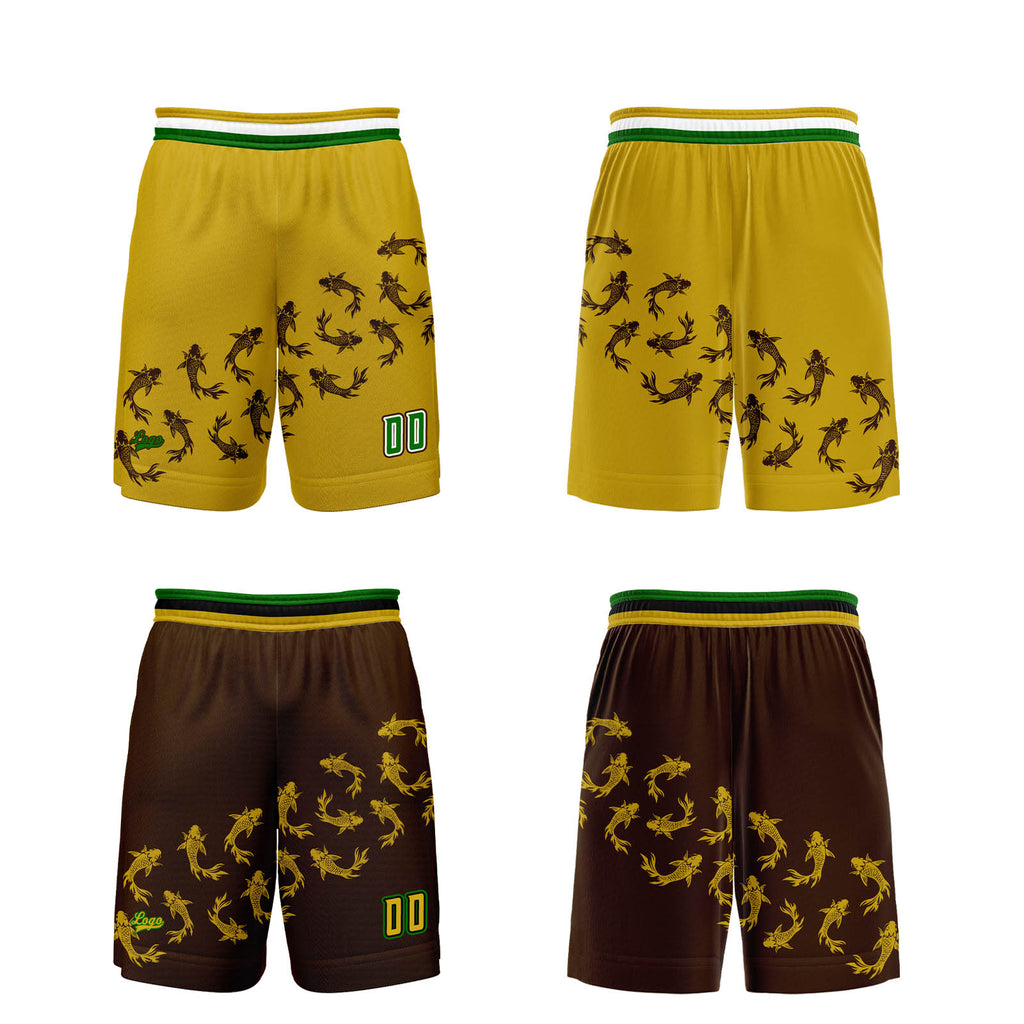 Custom Yellow Brown Reversible Basketball Suit for Adults and Kids Personalized Jersey enthsush