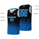 Custom basketball jersey for men and women. Stitched and printed name, number and logo Black&Blue