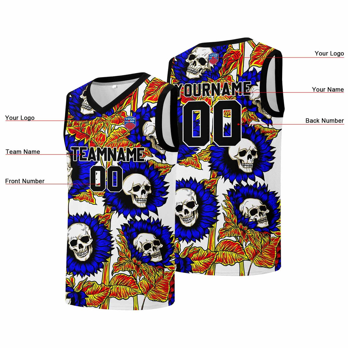 Custom basketball jersey for men and women. Stitched and printed name, number and logo Royal enthsush