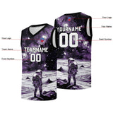 Custom basketball jersey for men and women. Stitched and printed name, number and logo Black&Purple