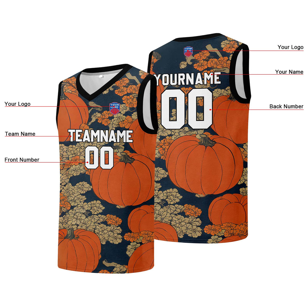 Custom basketball jersey for men and women. Stitched and printed name, number and logo Pumpkin enthsush