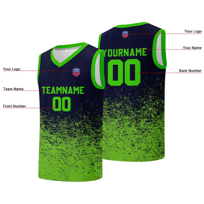 Custom basketball jersey for men and women. Stitched and printed name, number and logo Navy&Neon Green enthsush