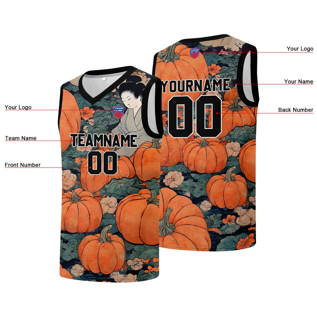 Custom basketball jersey for men and women. Stitched and printed name, number and logo Pumpkin enthsush