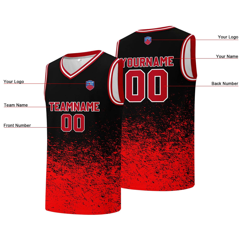 Custom basketball jersey for men and women. Stitched and printed name, number and logo Black&Red enthsush