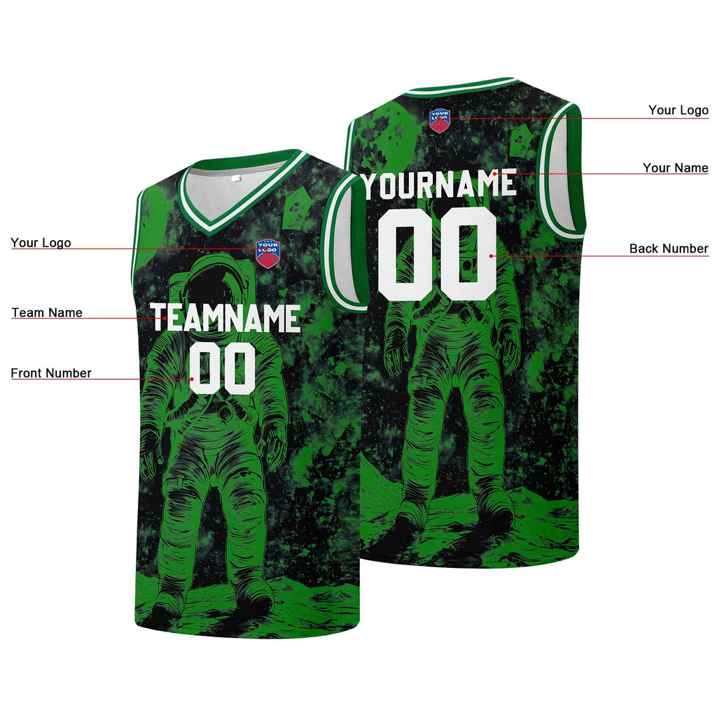 Custom basketball jersey for men and women. Stitched and printed name, number and logo Black&Green enthsush
