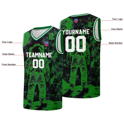 Custom basketball jersey for men and women. Stitched and printed name, number and logo Black&Green enthsush