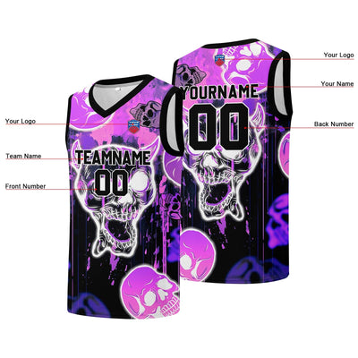 Custom basketball jersey for men and women. Stitched and printed name, number and logo Purple enthsush