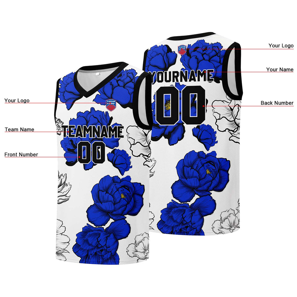 Custom basketball jersey for men and women. Stitched and printed name, number and logo Royal enthsush