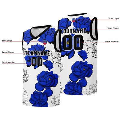Custom basketball jersey for men and women. Stitched and printed name, number and logo Royal enthsush
