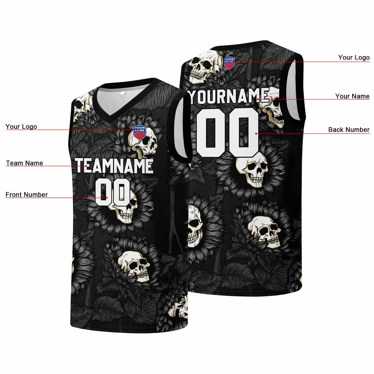 Custom basketball jersey for men and women. Stitched and printed name, number and logo Drak Grey enthsush
