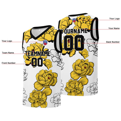 Custom basketball jersey for men and women. Stitched and printed name, number and logo Yellow enthsush