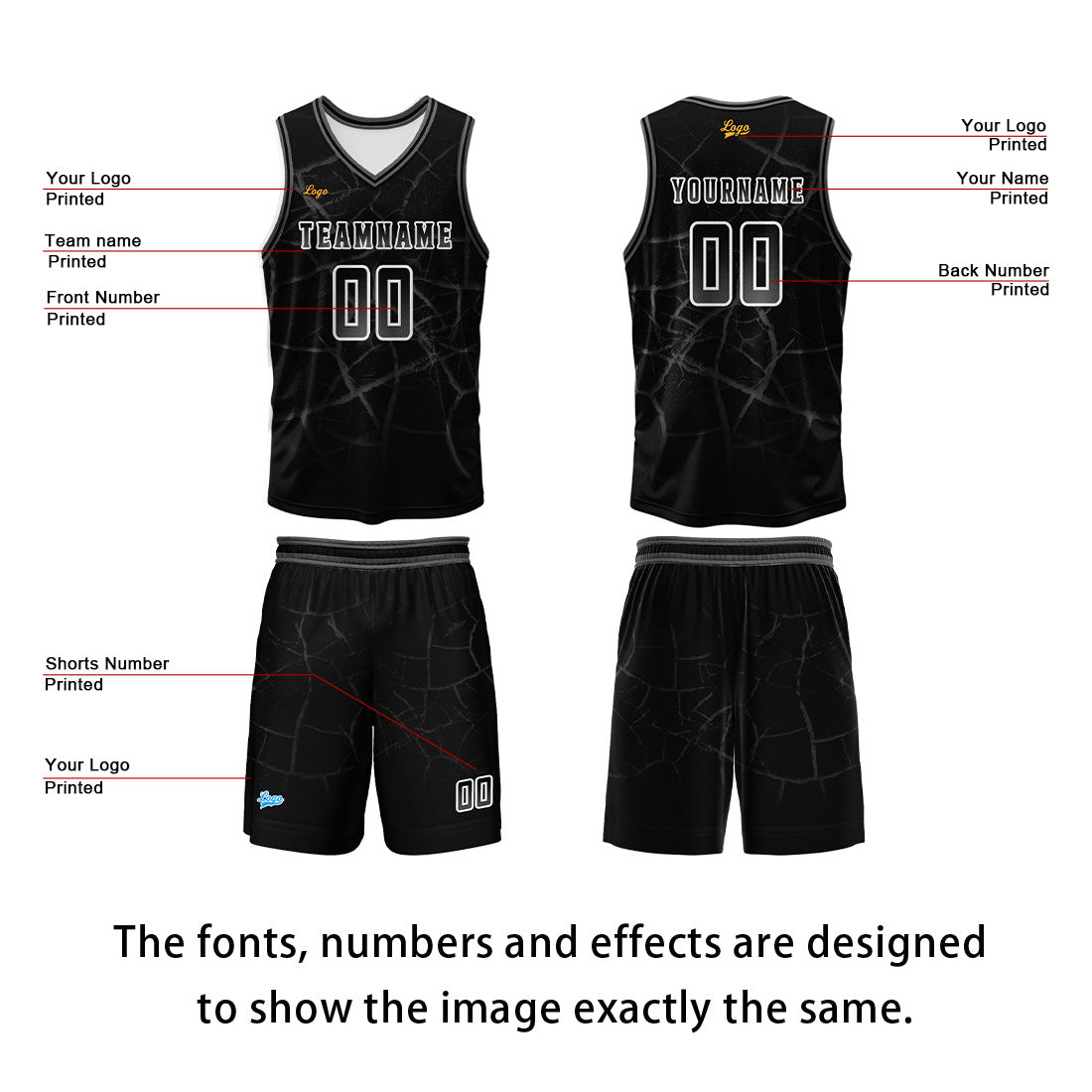 Custom Black Ash Basketball Jersey Uniform Suit Printed Your Logo Name Number enthsush