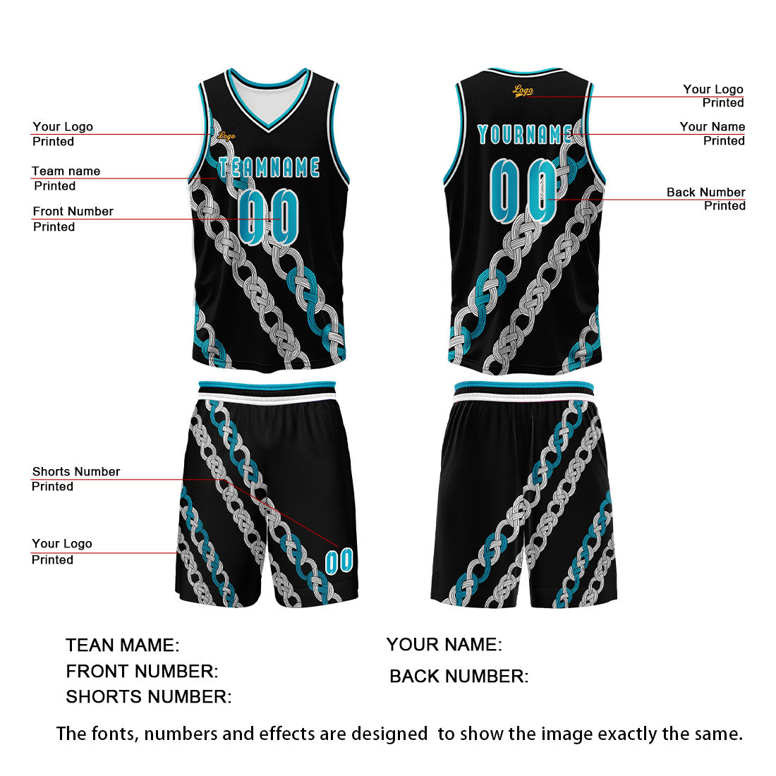 Custom Black Blue Basketball Jersey Uniform Suit Printed Your Logo Name Number enthsush