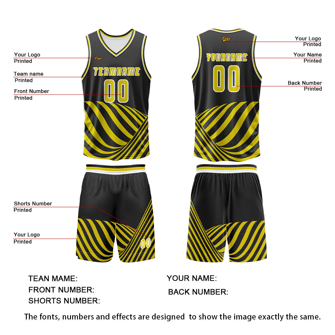 Custom Yellow Basketball Jersey Uniform Suit Printed Your Logo Name Number enthsush